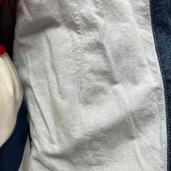 Vintage Lighthouse Jean Jacket Leather Lace up on arms sides pockets and neck. - Picture 11 of 16